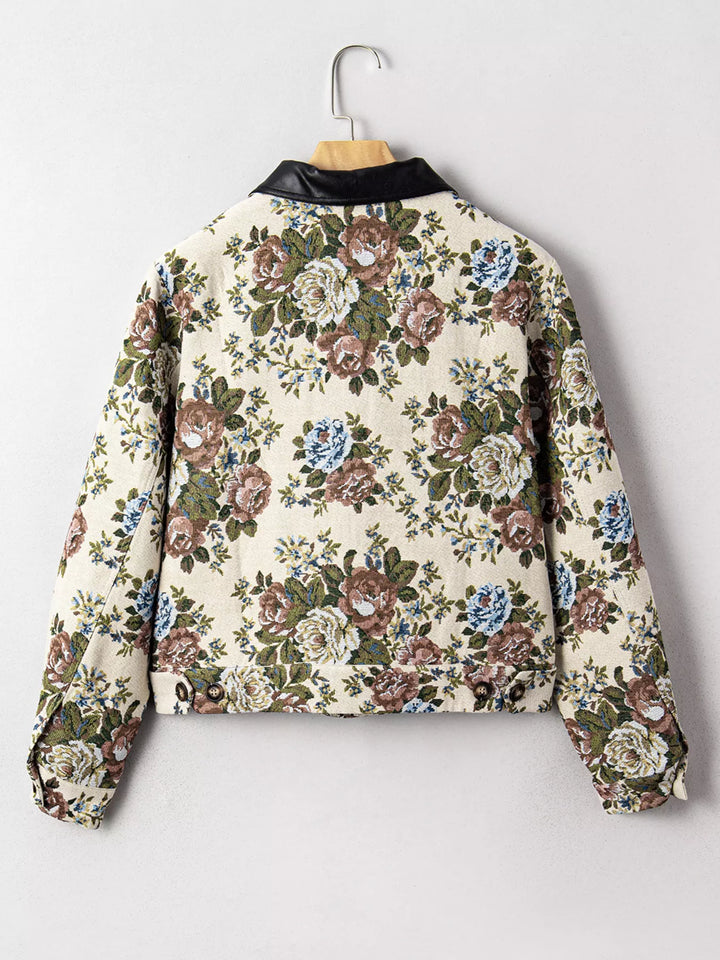 Ludowika Floral Print Zip Up Contrast Collared Jacket