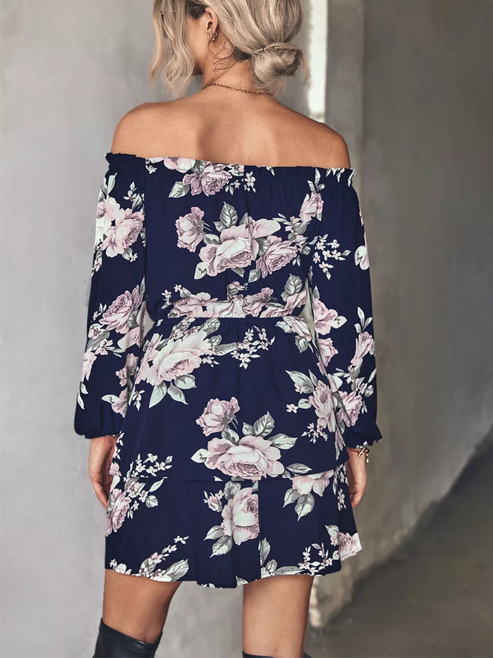 Ludowika Off-Shoulder Floral Print Long Sleeve Mini Dress