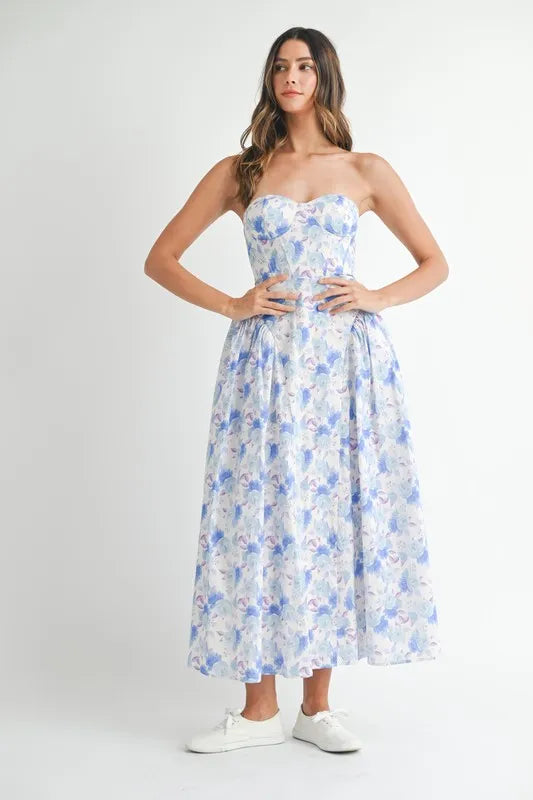 Sweetheart Neckline Floral Printed Midi Dress - Ludowika 