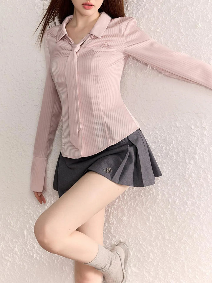 Ludowika Button-Up Long Sleeve Shirt with Tie