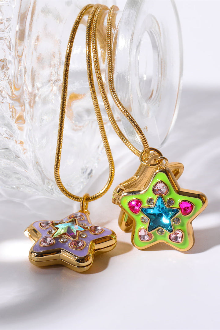 Rhinestone Decor Star Box Pendant Necklace - Ludowika 