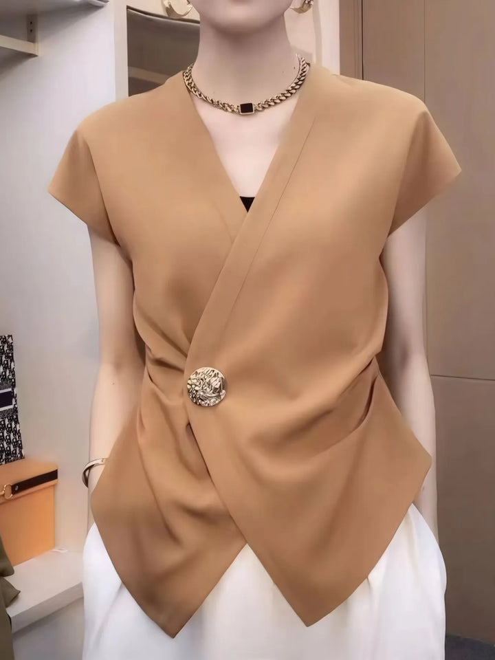 Ludowika Plus Size Wrap Front Blouse with Decorative Button Detail