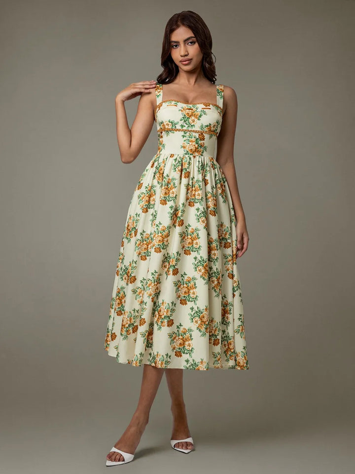 Ludowika Lace Trim Floral Sleeveless Midi Dress