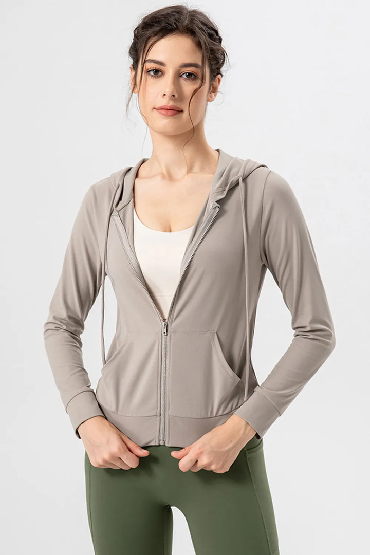 Ludowika Drawstring Zip Up Hooded Active Outerwear