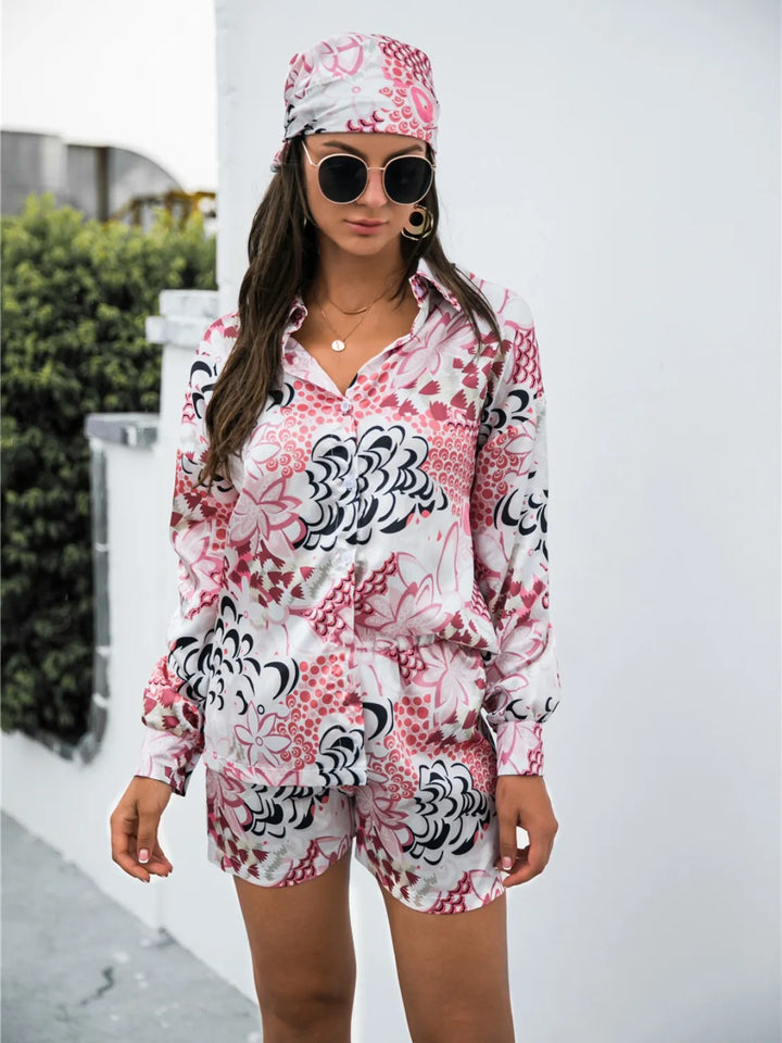 Ludowika Printed Button Up Long Sleeve Shirt and Shorts Set