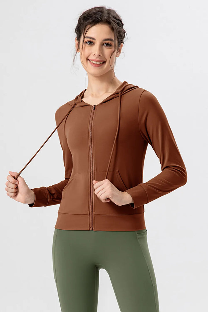 Ludowika Drawstring Zip Up Hooded Active Outerwear