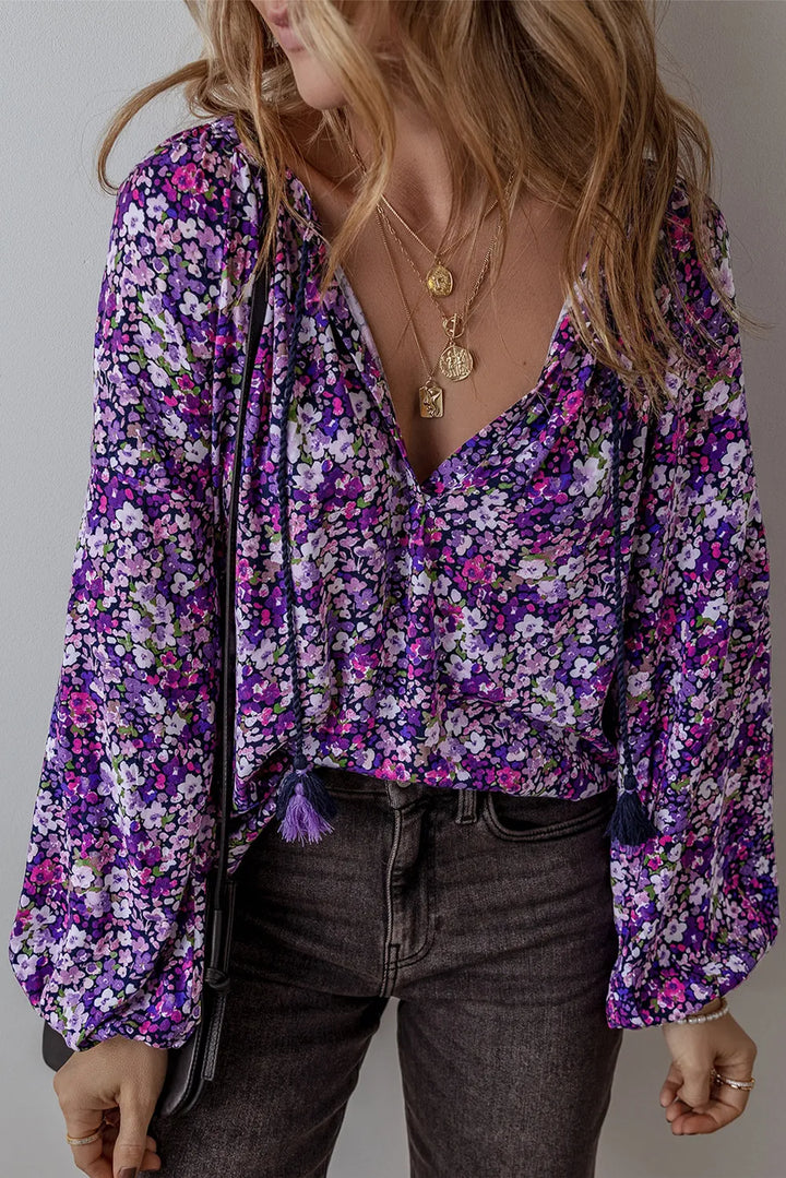 Tie Neck Long Sleeve Blouse - Ludowika 