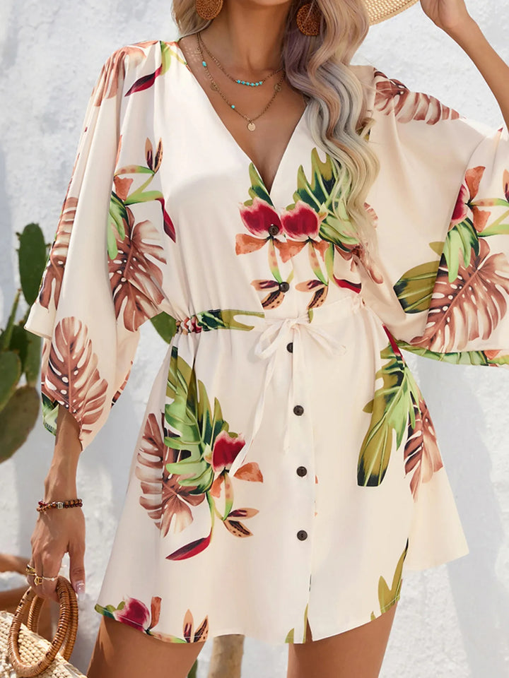 Ludowika Color Block Drawstring Waist Button Up Dress