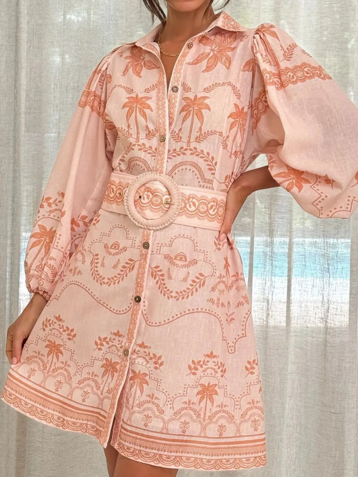 Ludowika Printed Button Down Shirt Dress with Belt