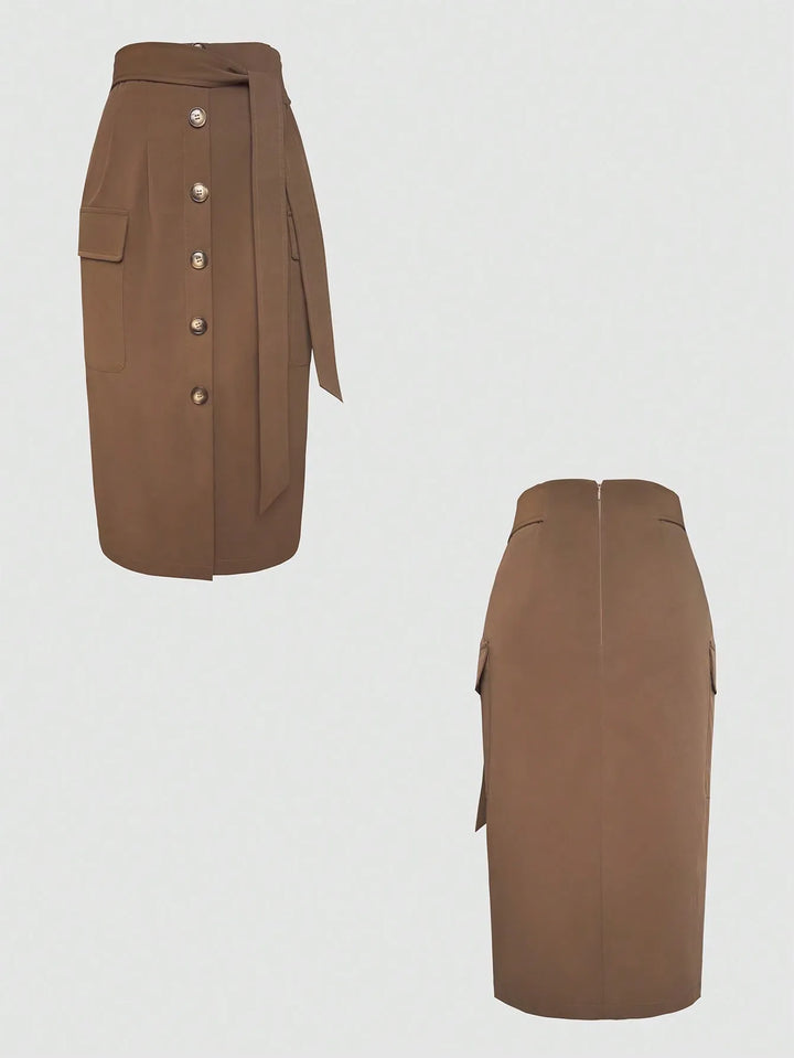 Ludowika Button Detail Belted Cargo Skirt