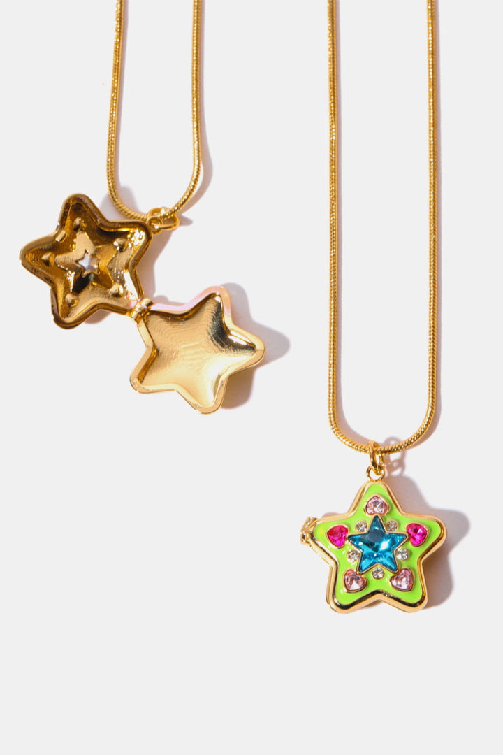 Rhinestone Decor Star Box Pendant Necklace - Ludowika 