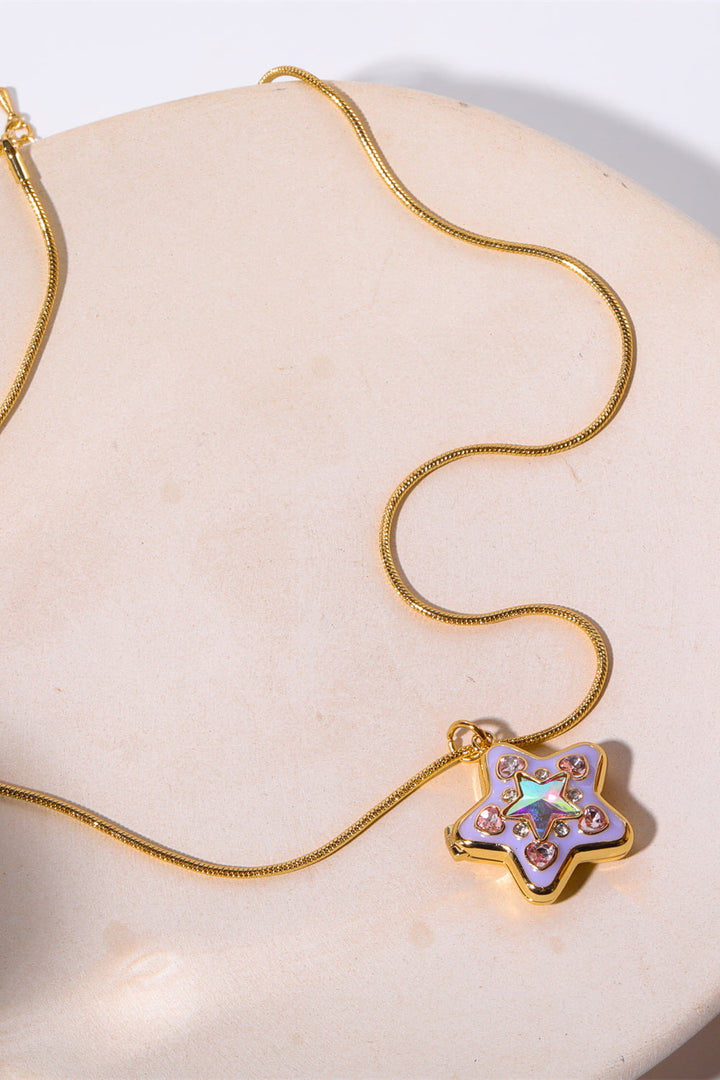 Rhinestone Decor Star Box Pendant Necklace - Ludowika 