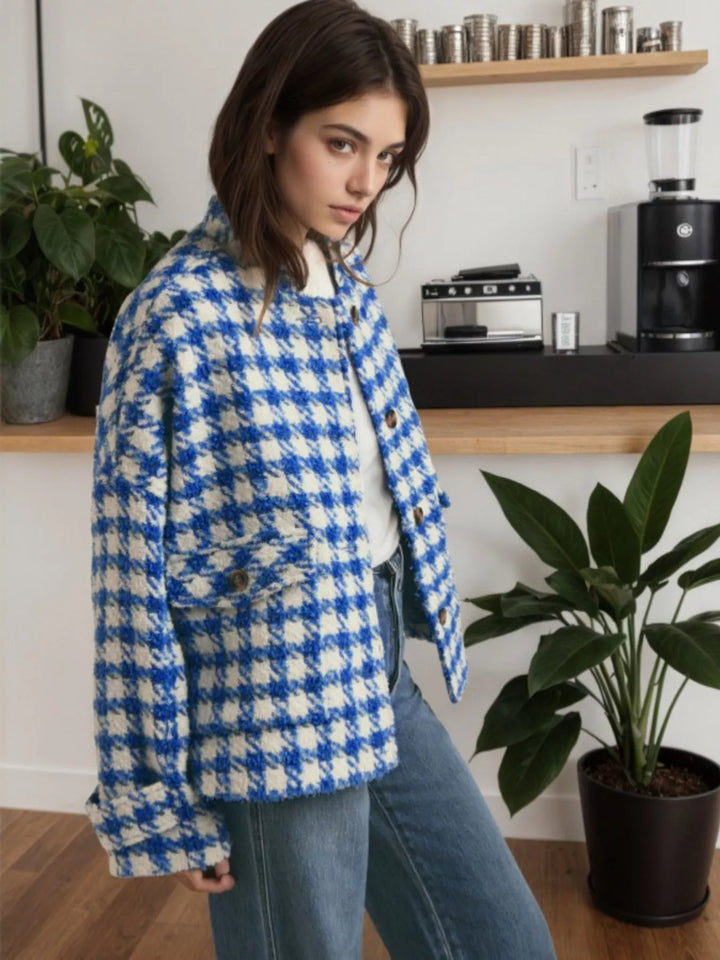 Ludowika Houndstooth Button Up Long Sleeve Jacket