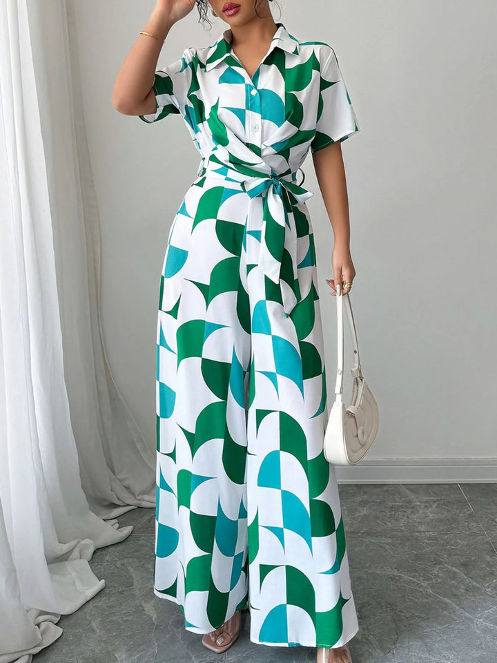 Ludowika Printed Wide Leg Belted Jumpsuit