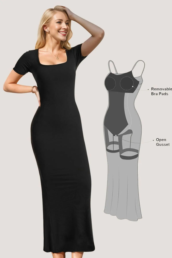 Ludowika Built-In Shapewear Square Neck Short Sleeve Maxi Dress
