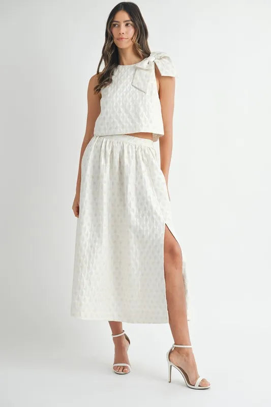 Taffeta Polka Dot Shoulder Ribbon Top and Skirt Set - Ludowika 