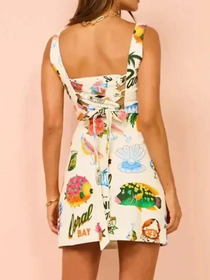 Ludowika Printed Square Neck Summer Mini Dress