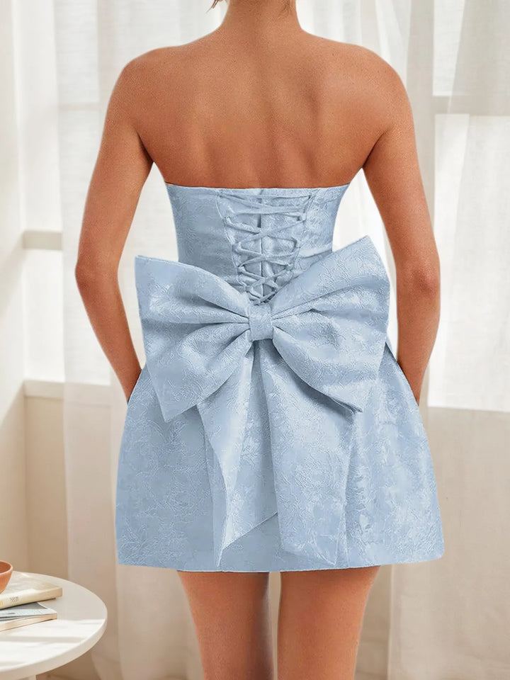 Ludowika Lace Up Back Mini Dress with Bow Detail