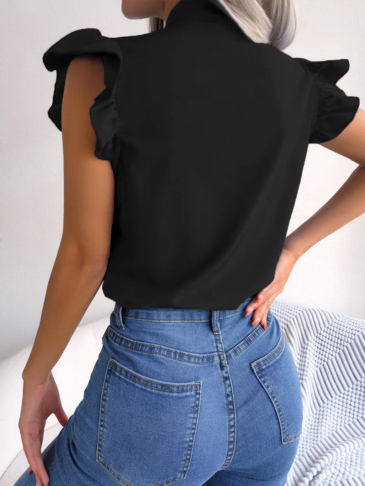 Ludowika Ruffled Tie Neck Cap Sleeve Blouse