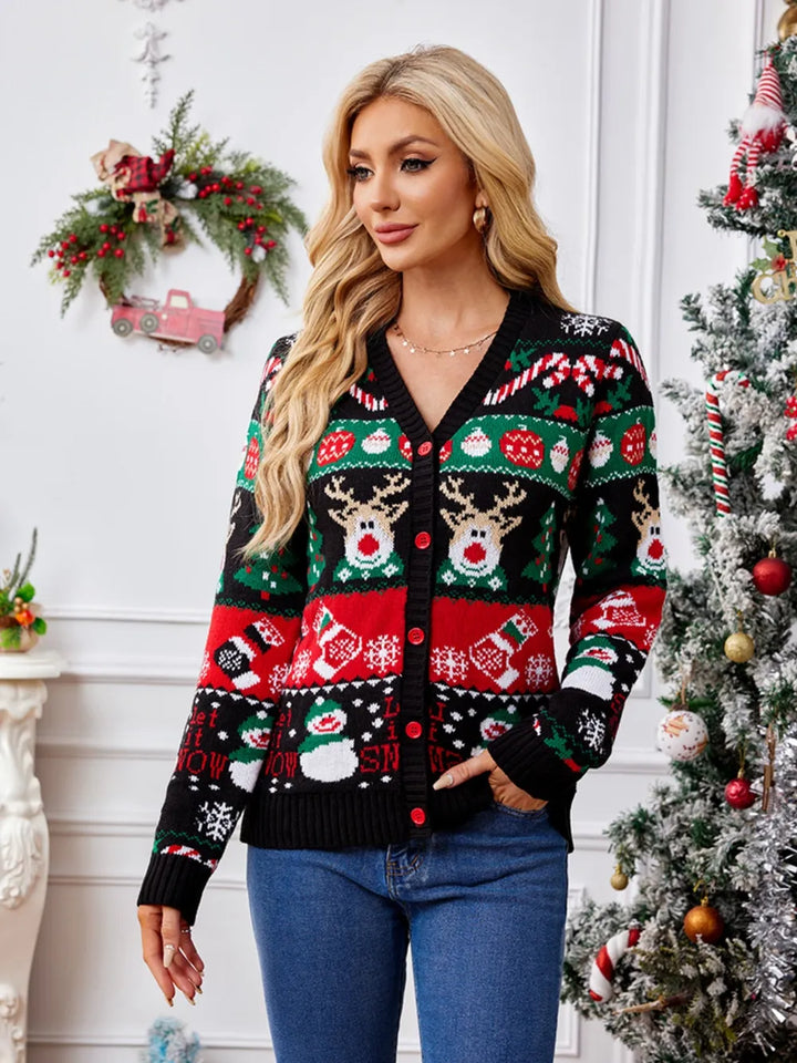 Ludowika Christmas Reindeer Button Up Long Sleeve Cardigan