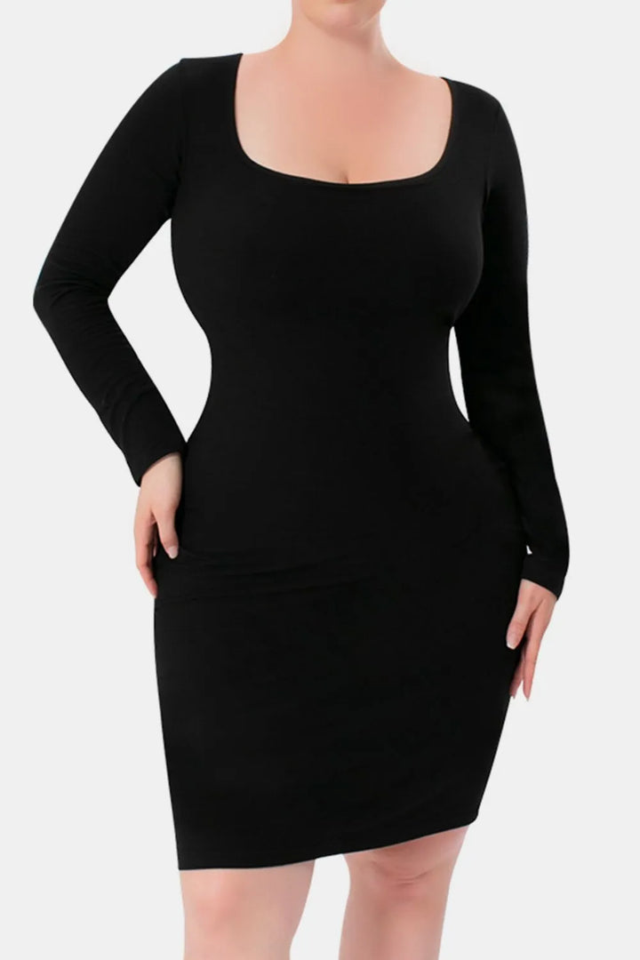 Ludowika Full Size Built-In Shapewear Square Neck Long Sleeve Dress