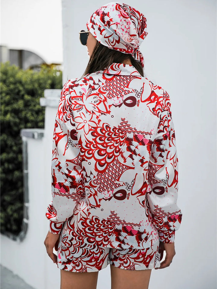 Ludowika Printed Button Up Long Sleeve Shirt and Shorts Set