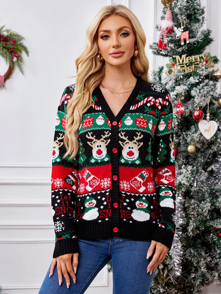 Ludowika Christmas Reindeer Button Up Long Sleeve Cardigan
