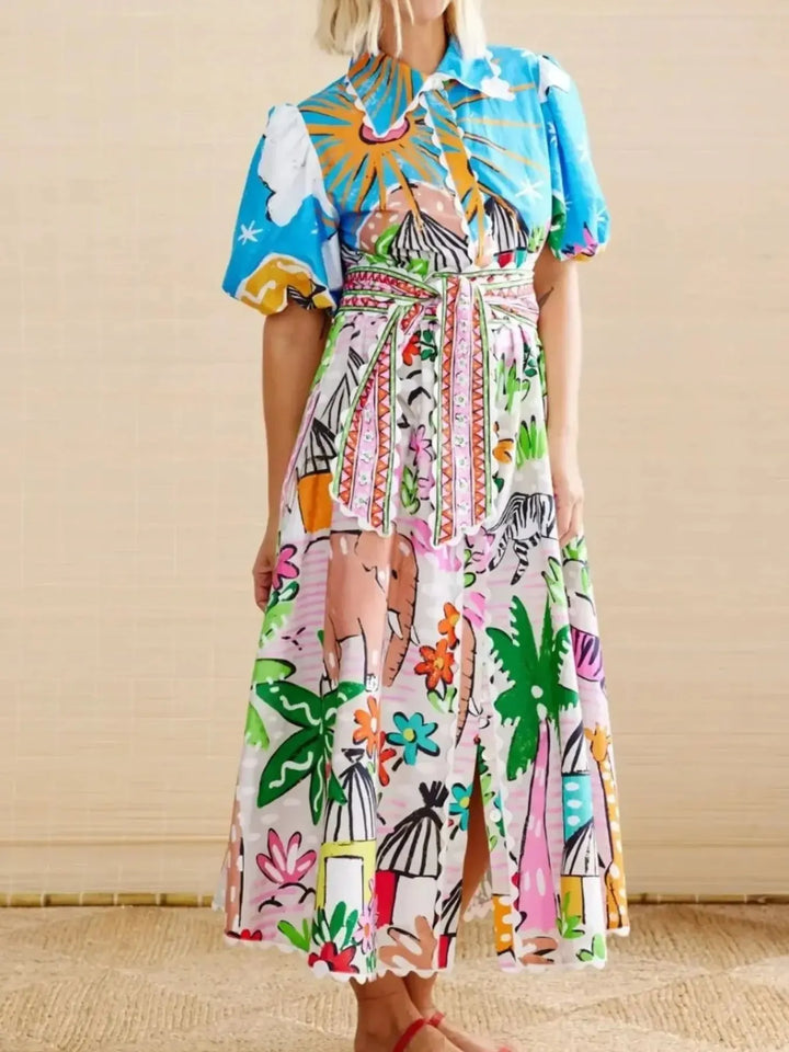 Ludowika Button Down Tropical Short Sleeve Shirt Dress