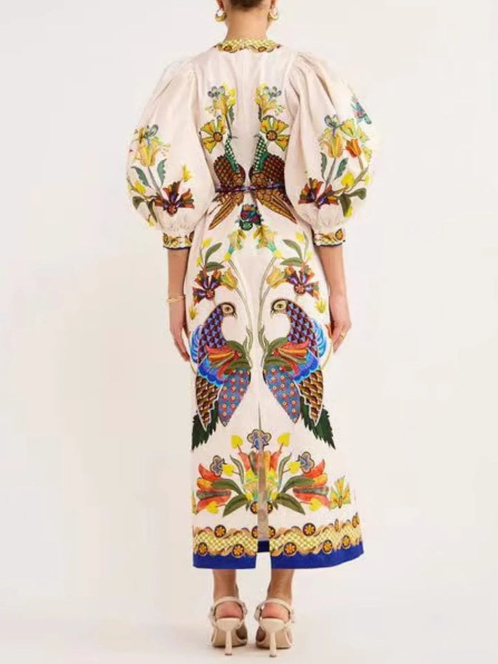 Ludowika Printed Round Neck Puff Sleeve Dress