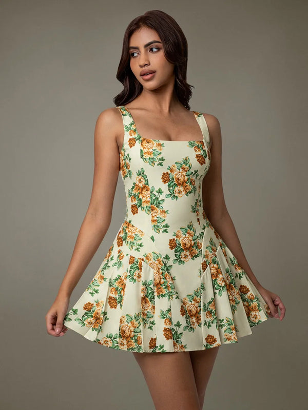 Ludowika Floral Sleeveless Mini Pleated Dress