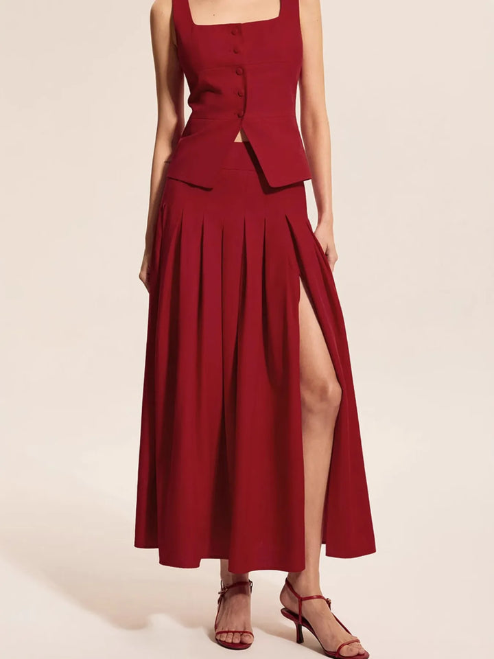 Ludowika Square Neck Tank and Pleated Slit Skirt Set
