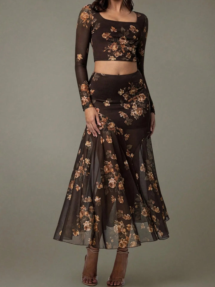 Ludowika Floral Square Neck Top and Skirt Set