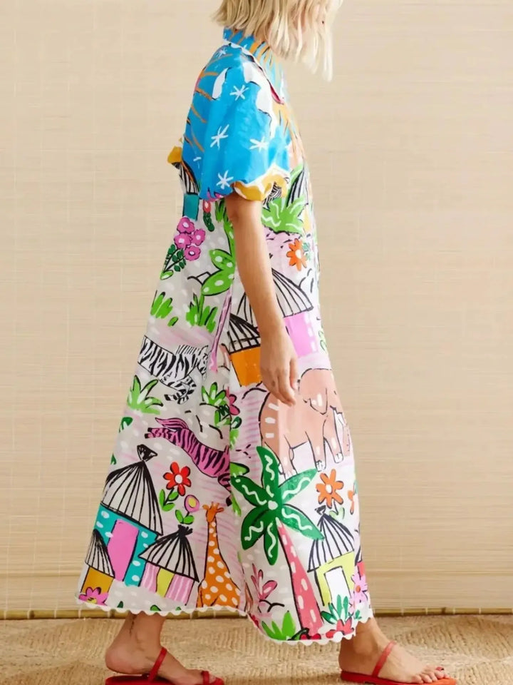 Ludowika Button Down Tropical Short Sleeve Shirt Dress