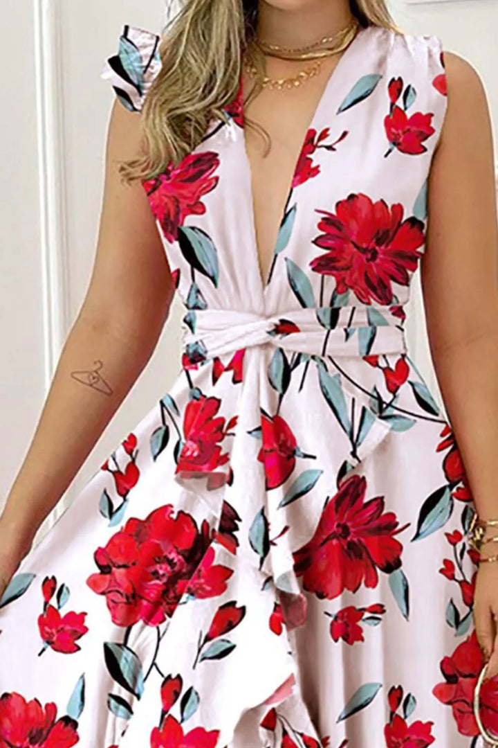 Ludowika Ruffled Plunge Sleeveless Maxi Dress