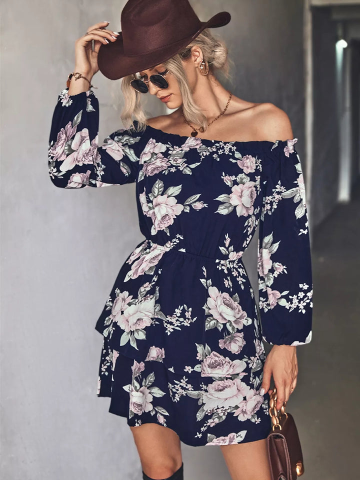 Ludowika Off-Shoulder Floral Print Long Sleeve Mini Dress