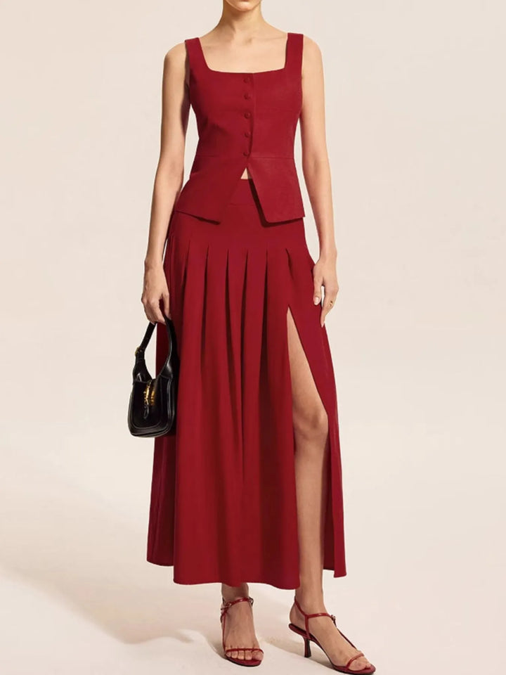 Ludowika Square Neck Tank and Pleated Slit Skirt Set