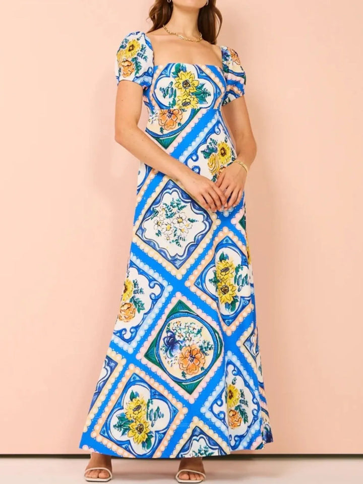Ludowika Printed Square Neck Puff Sleeve Maxi Dress