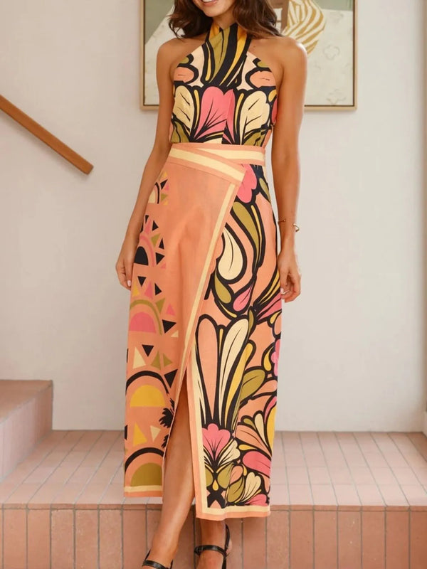 Ludowika Printed Halter Neck Crop Top and Skirt Set