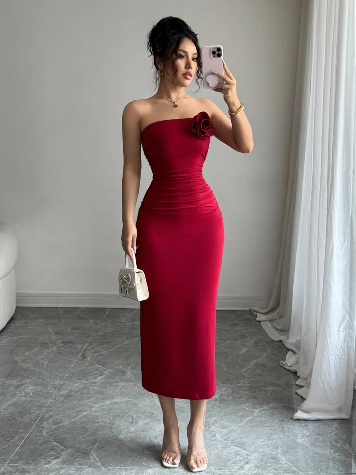 Ludowika Slit Back Flower Tube Midi Dress