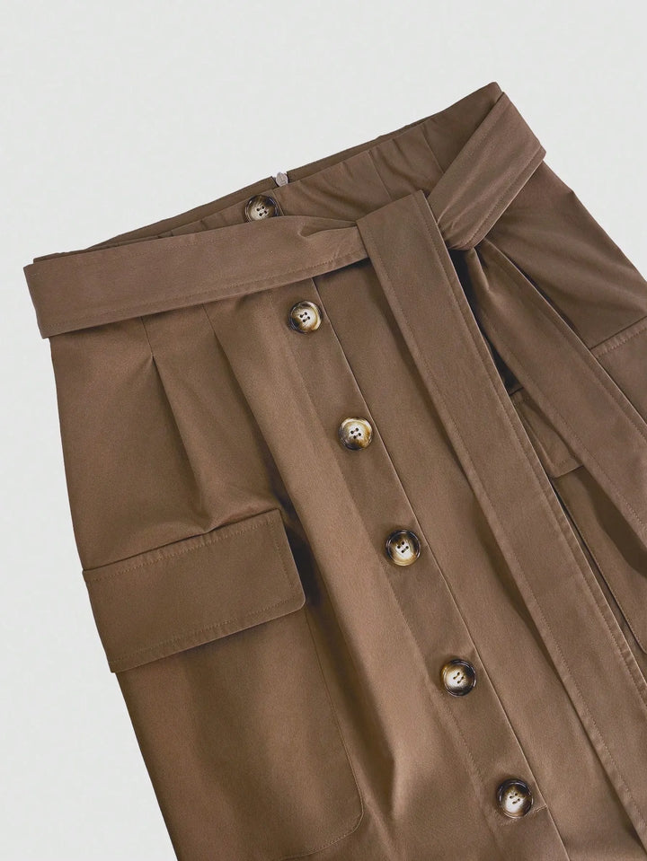 Ludowika Button Detail Belted Cargo Skirt