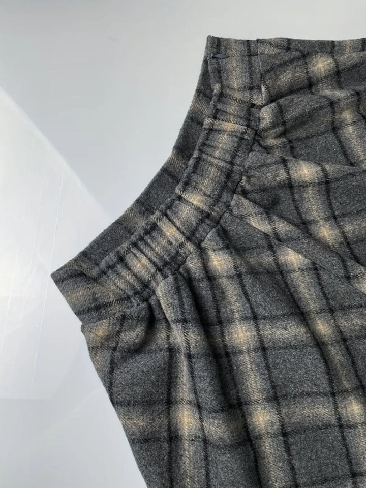 Ludowika Plaid Elastic Waist Midi Skirt