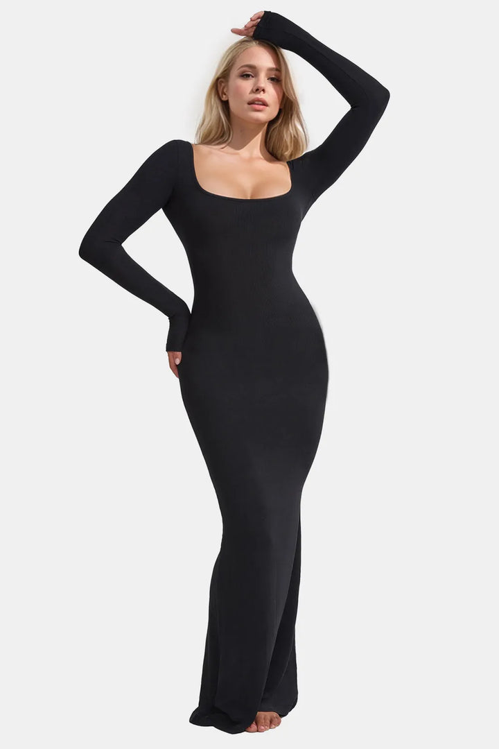 Ludowika Built-In Shapewear Square Neck Long Sleeve Maxi Dress