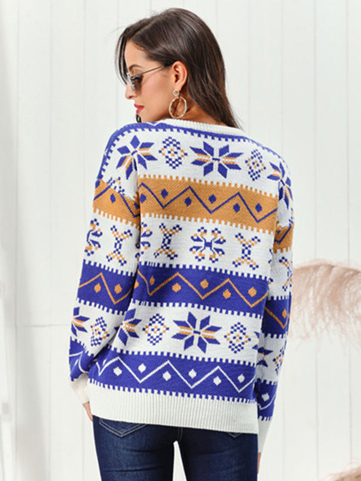 Ludowika Christmas Snowflake Pattern Round Neck Sweater