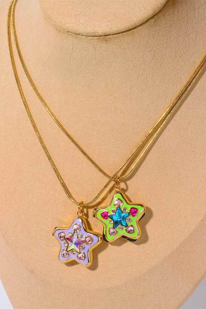 Rhinestone Decor Star Box Pendant Necklace - Ludowika 