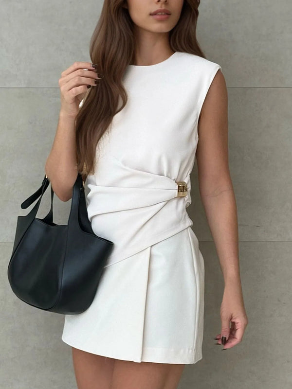 Ludowika Round Neck Sleeveless Top and Skirts Set