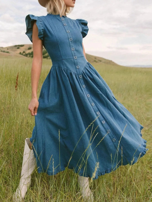 Ludowika Ruffled Cap Sleeve Denim Dress