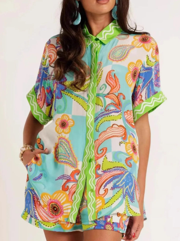Ludowika Printed Button Up Shirt and Shorts Set