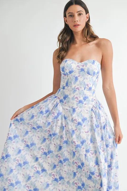 Sweetheart Neckline Floral Printed Midi Dress - Ludowika 
