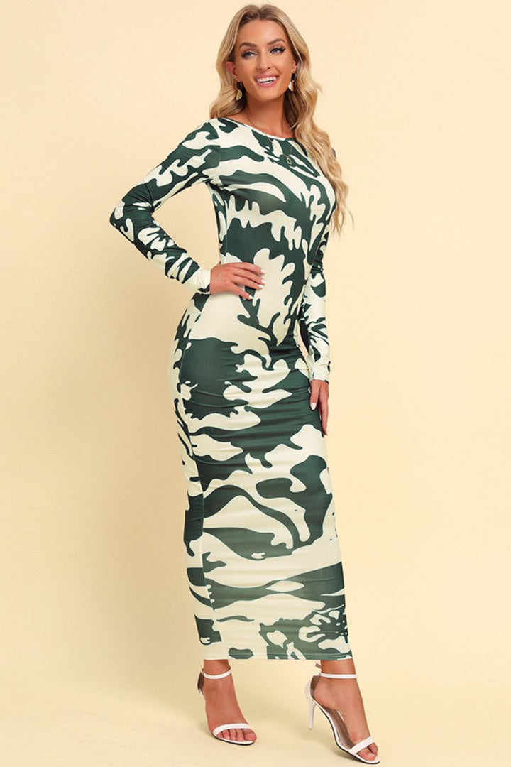 Ludowika Printed Backless Long Sleeve Maxi Dress
