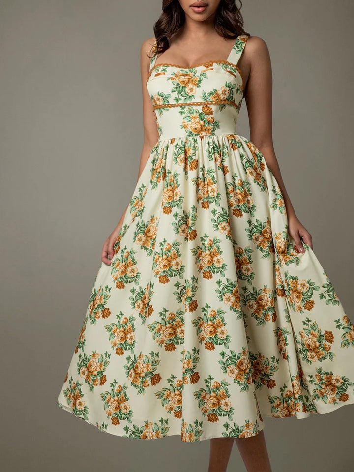 Ludowika Lace Trim Floral Sleeveless Midi Dress
